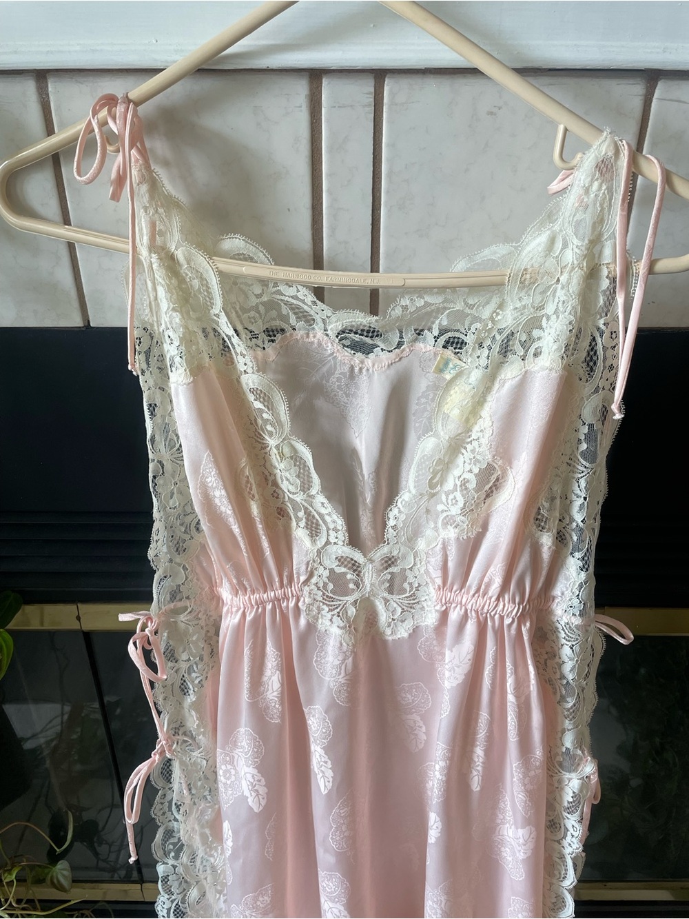 Vintage Eve Stillman Lace Pink Satin Lingerie Chemise Open Side Nightgown Sz M